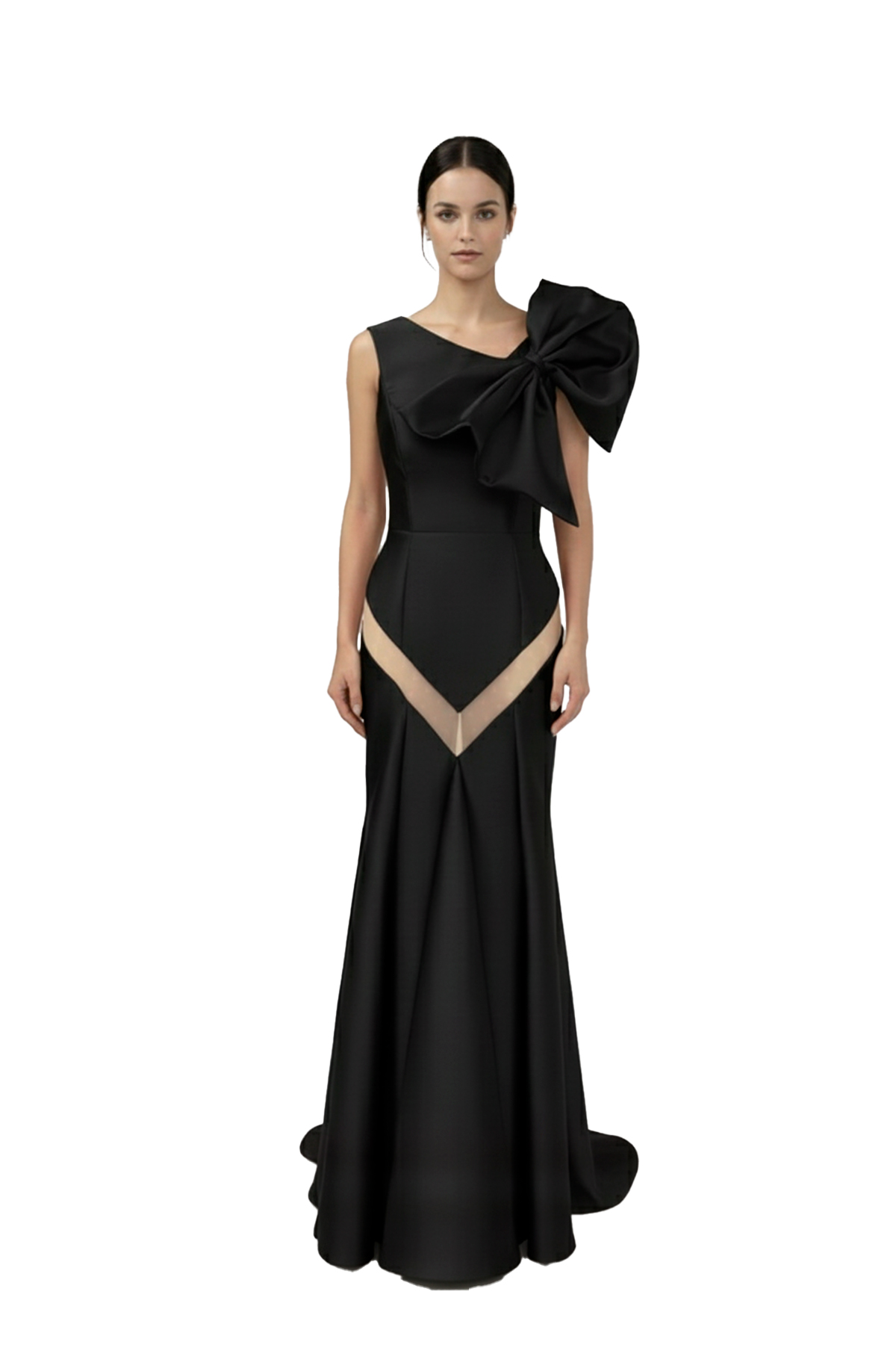 Vestido de festa na cor preto com maxi laço para você arrasar nos bailes de formatura, casamentos e black tie.