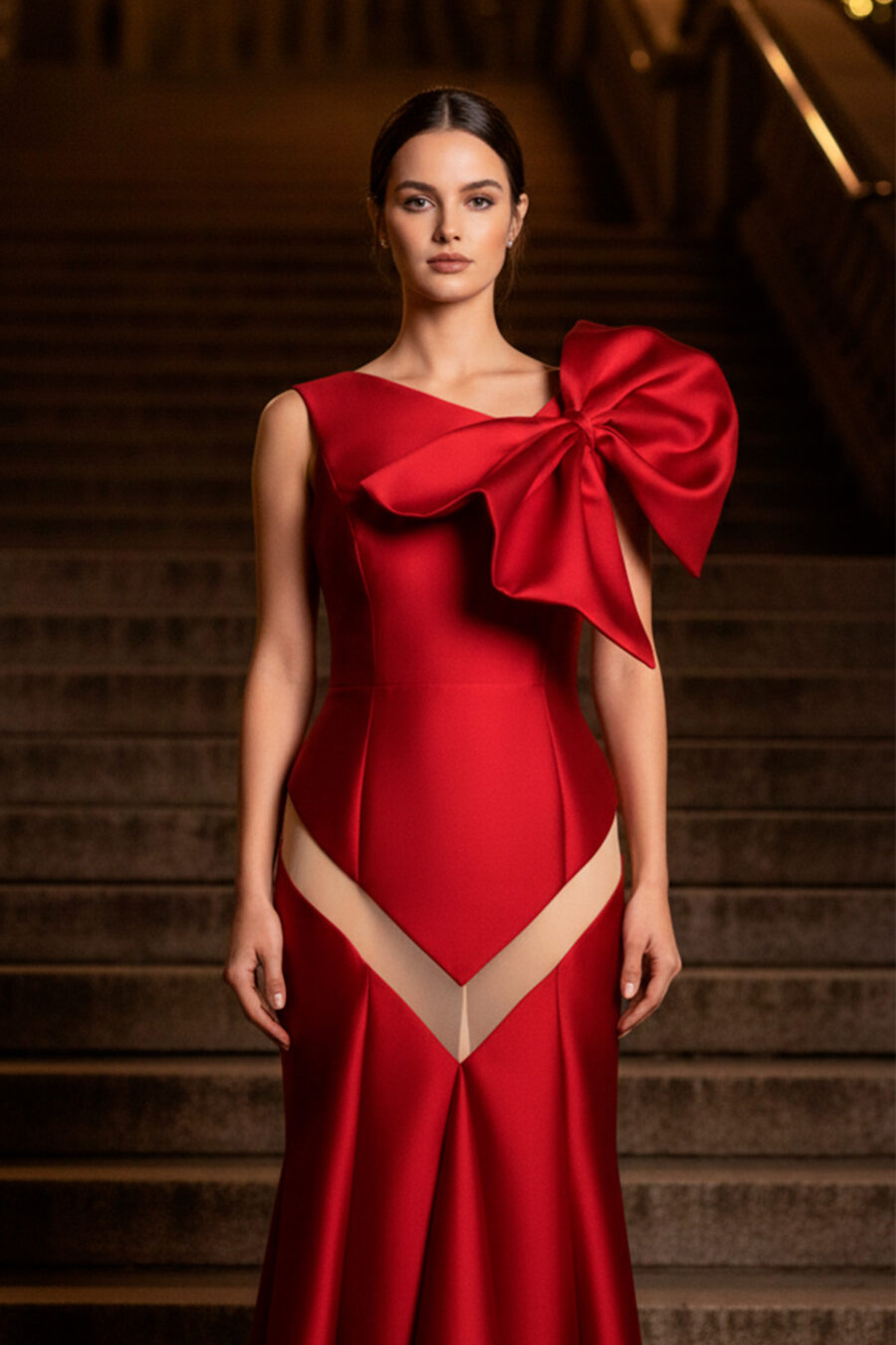 Vestido de festa vermelho Adelle Vestido de festa exclusivo com maxi laço para baile de formaturas, modelo Adelle by Arthur Caliman