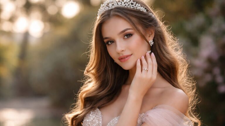 Debutante com cabelo solto e anel