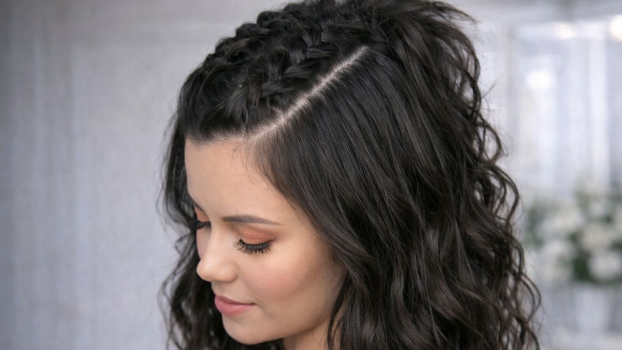Duas Tranças Embutidas no Topo com Cabelo Solto