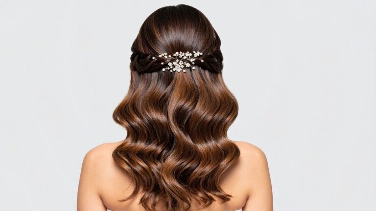 mulher de costas com penteado semi preso com presilha