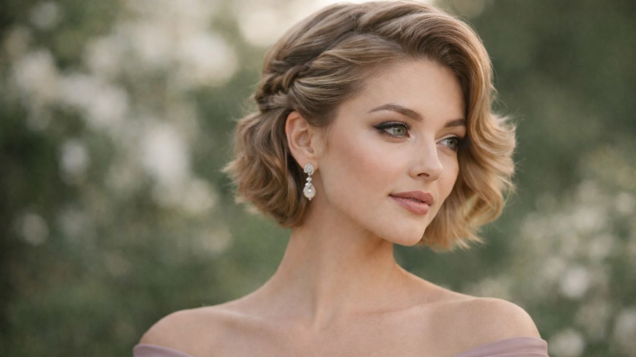 madrinha de casamento loira com penteado curto torcidinho