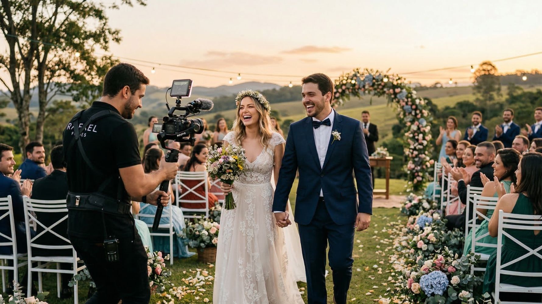 filmaker trabalhando em filmagem de casamento