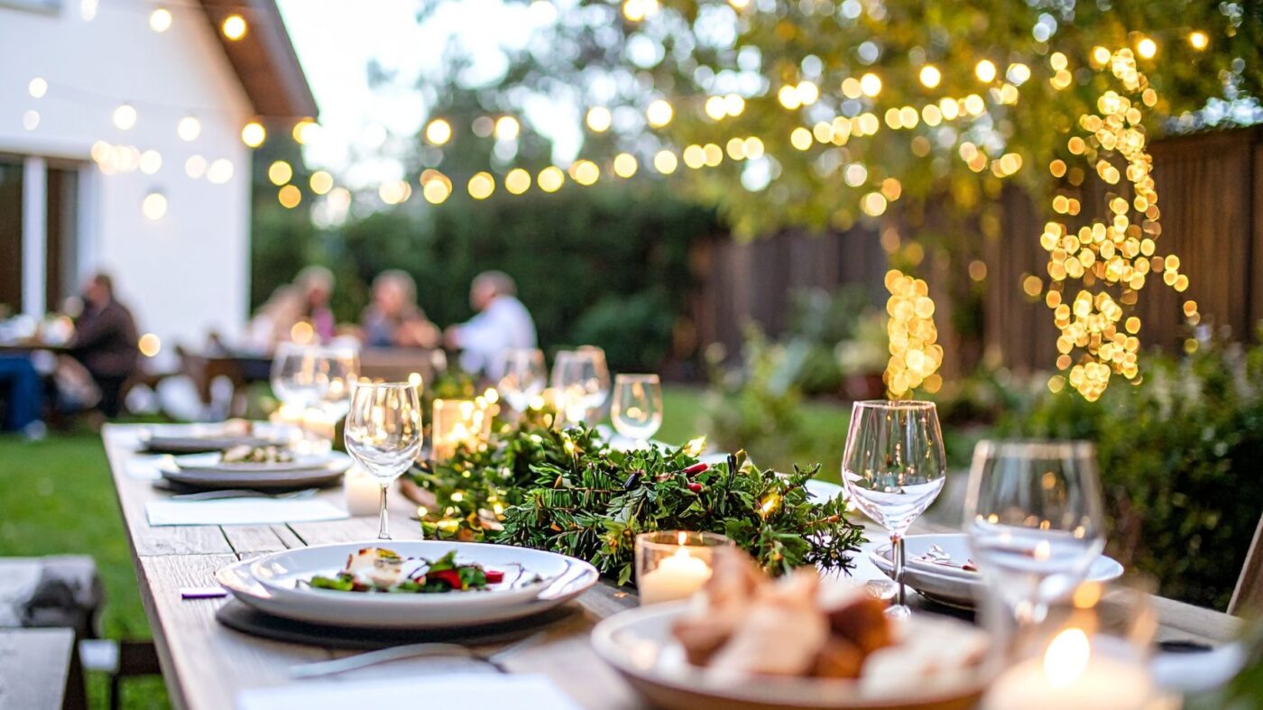 almoço ao ar livre para comemorar bodas de madeira