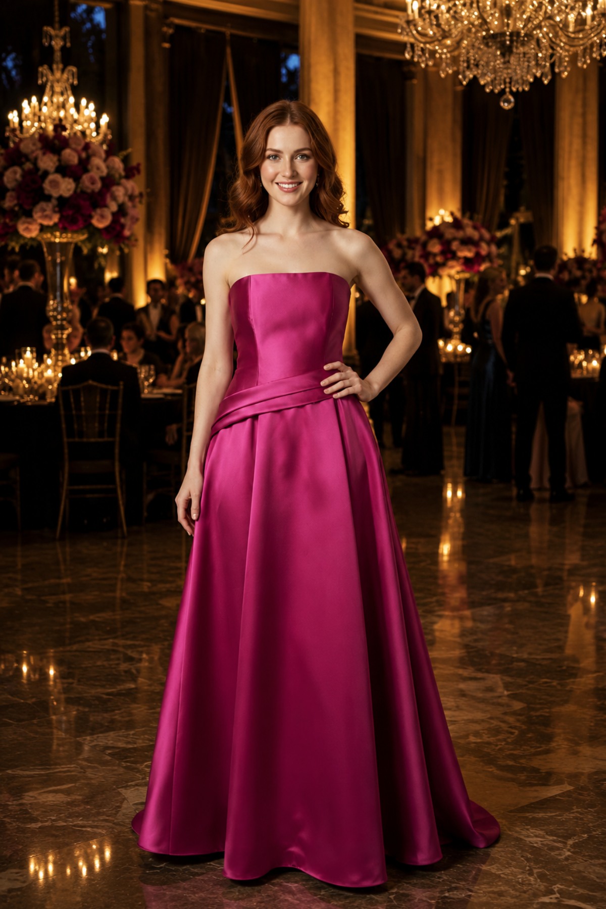 Vestido festa longo na cor fúcsia Akemi Montanaro