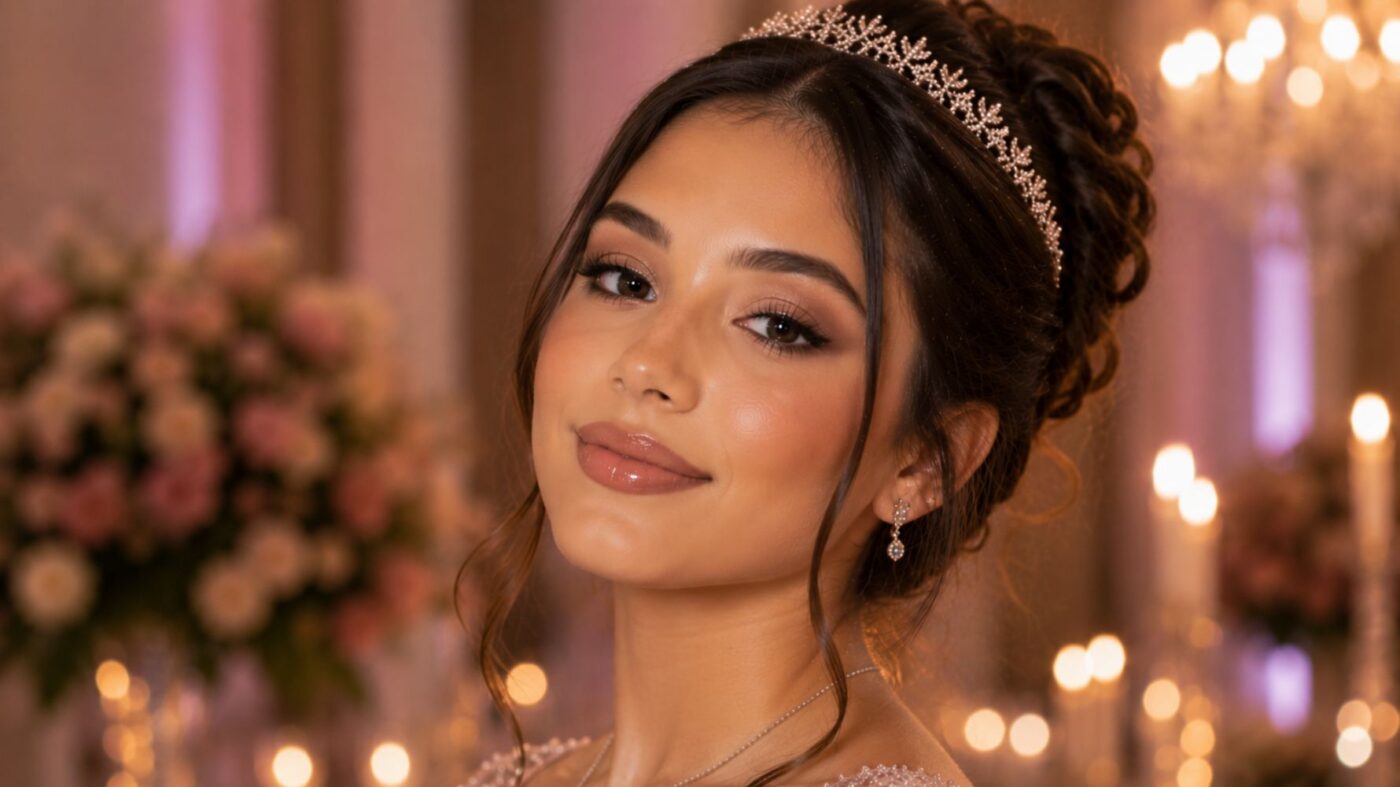 debutante com maquiagem em tons de marrom
