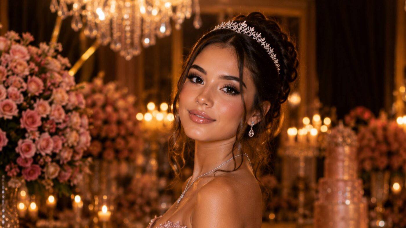 debutante com maquiagem sofisticada com gloss