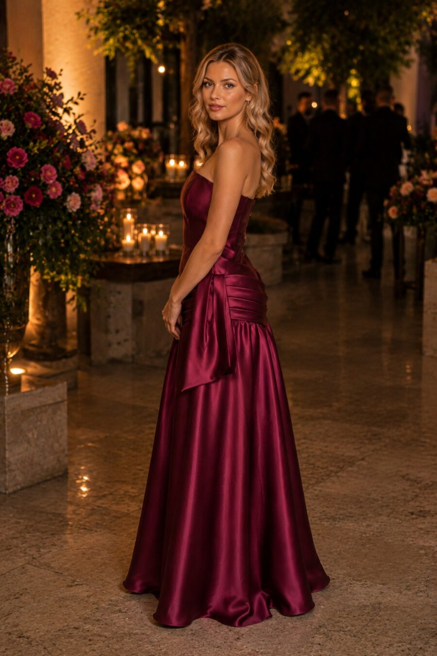 Lateral do vestido de festa tomara que caia Shakira